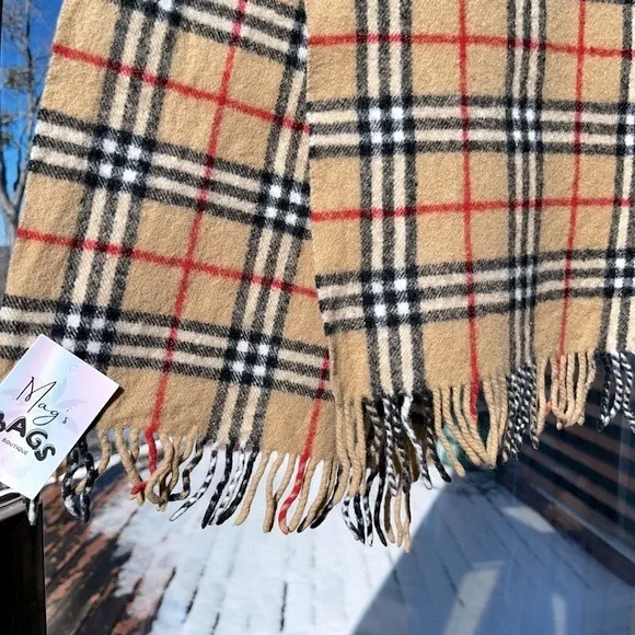 Burberry: Lambswool Nova Check Fringe Tassel Scarf (Beige)